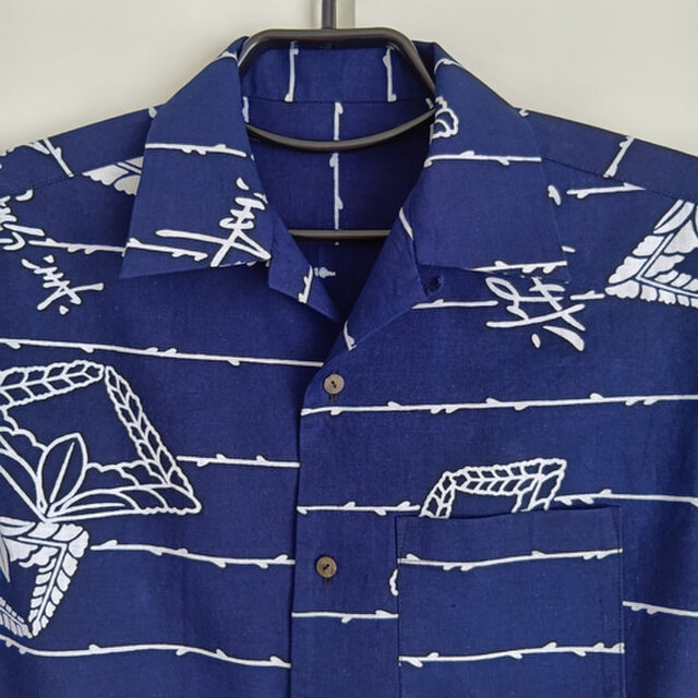 浴衣反物から アロハシャツ 藍に藤 メンズL | iichi 日々の