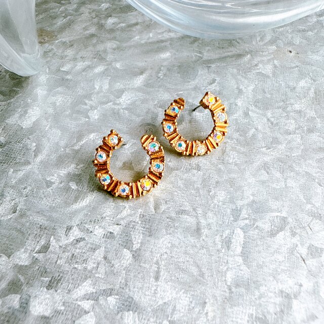 PA361-【 AVON 】エイボン・ヴィンテージピアス 1992 Gold Tone Crystal Rhinestone