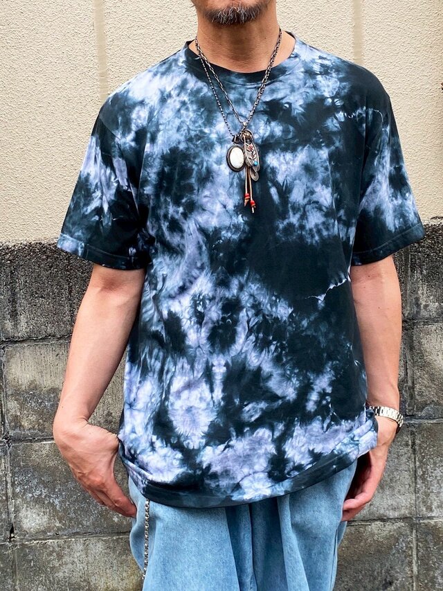 タイダイ Tシャツ XLサイズ ブラック×ホワイト ムラ染め Hippies Dye