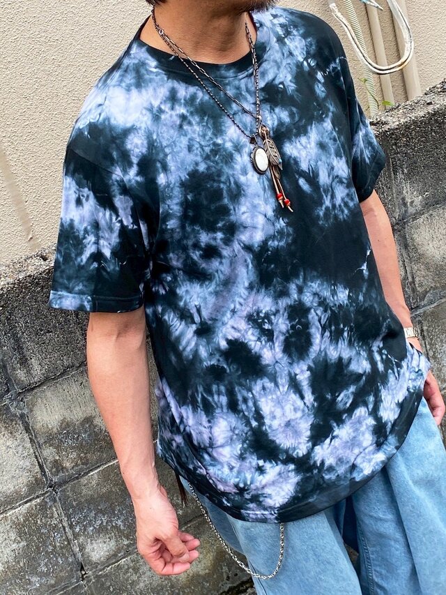 タイダイ Tシャツ XLサイズ ブラック×ホワイト ムラ染め Hippies Dye