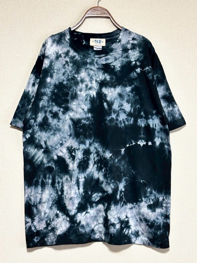 タイダイ Tシャツ XLサイズ ブラック×ホワイト ムラ染め Hippies Dye