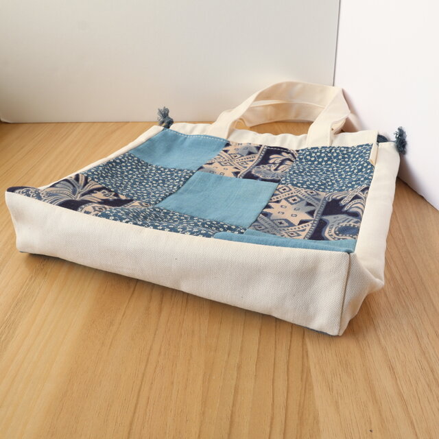 帆布の巾着バッグ パッチワーク 巾着トート 帆布バッグ 帆布