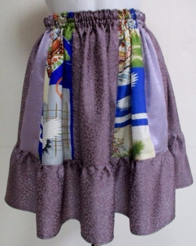 ８２８４　お宮参り着と小紋で作ったミニスカート　