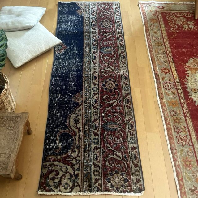 50×150 ロングランナーラグ ネイビー×レッド トルコヴィンテージ