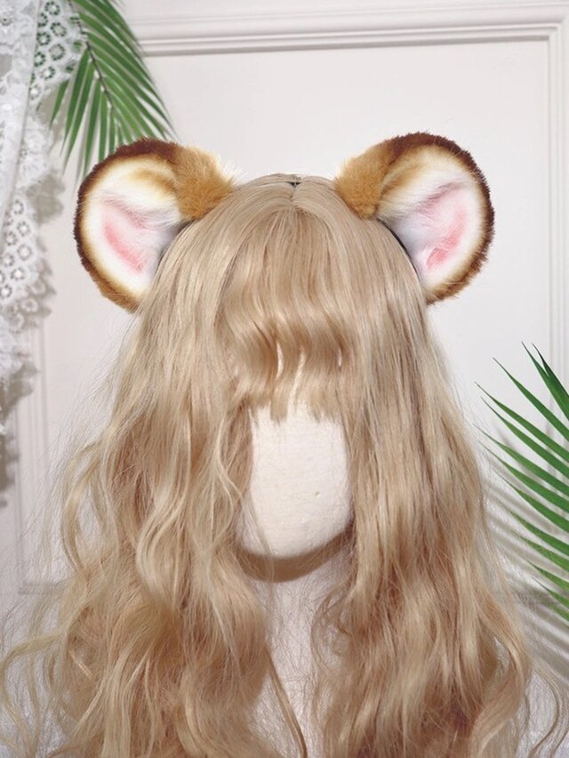 【受注生産】ヒグマ頭の耳カチューシャ 手作りリアルな毛皮のような ヘアアクセサリー シミュレーション動物の耳 ロリータ
