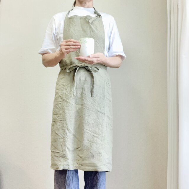 小柄なあなたに贈るベルギーリネンの華やぎワークエプロン スモール