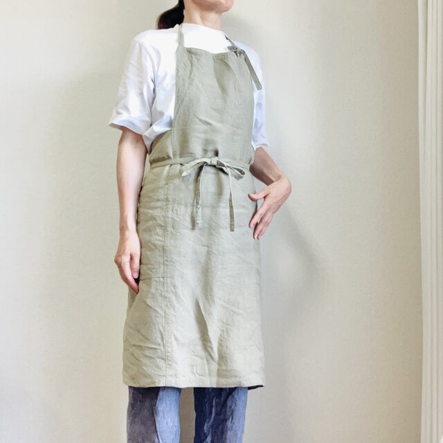 小柄なあなたに贈るベルギーリネンの華やぎワークエプロン スモール