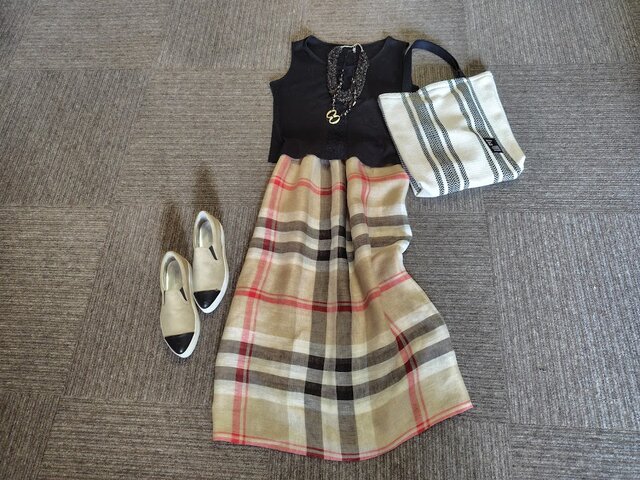 ハンドメイドギャザースカート　リネン混ギンガムチェック ハンドメイドギャザースカート リネン混ギンガムチェック