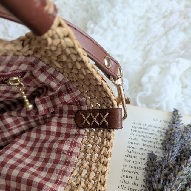 ラフィア風 丸底2way ショルダーバッグ（丸ハンドル・ブラウン