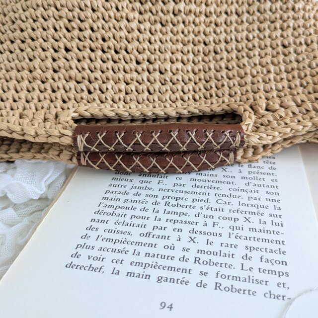 ラフィア風 丸底2way ショルダーバッグ（丸ハンドル・ブラウン