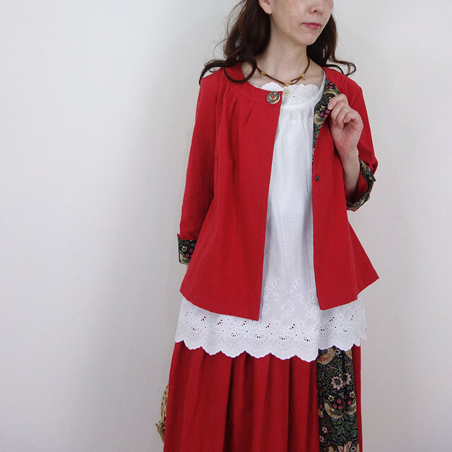 [予約販売] スカーレットフォレスト・いちご泥棒のワッシャーヨーク切替ジャケット（セットアップ可）