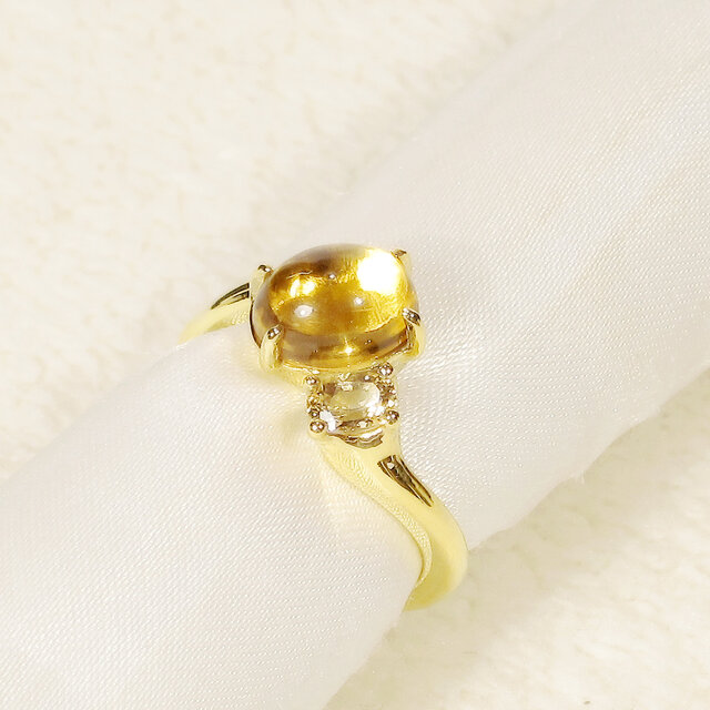 シトリンとインペリアルトパーズ、SV925の指輪（リングサイズ：10号、天然石、誕生石、K18イエローゴールドメッキ）