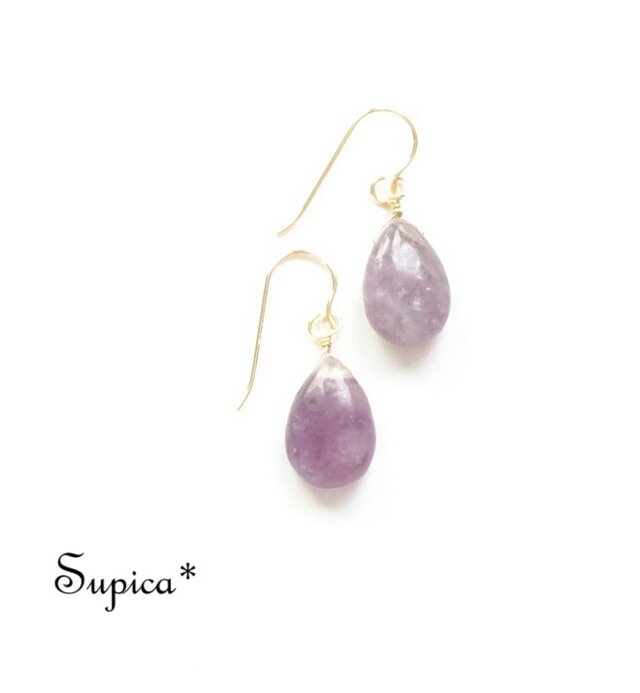 s190-643【天然石　レピドライト】14kgf　まだら紫色のピアス（パーツ変更可能）