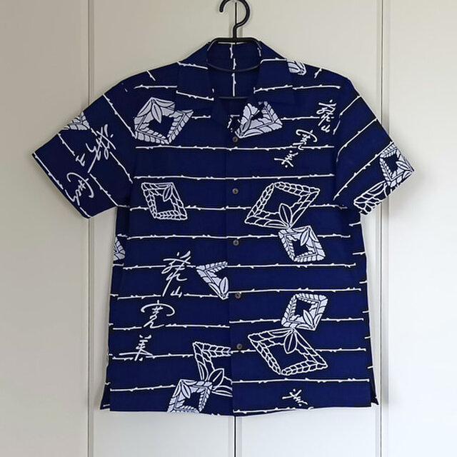 浴衣反物から アロハシャツ 藍に藤 メンズM | iichi 日々の暮らしを