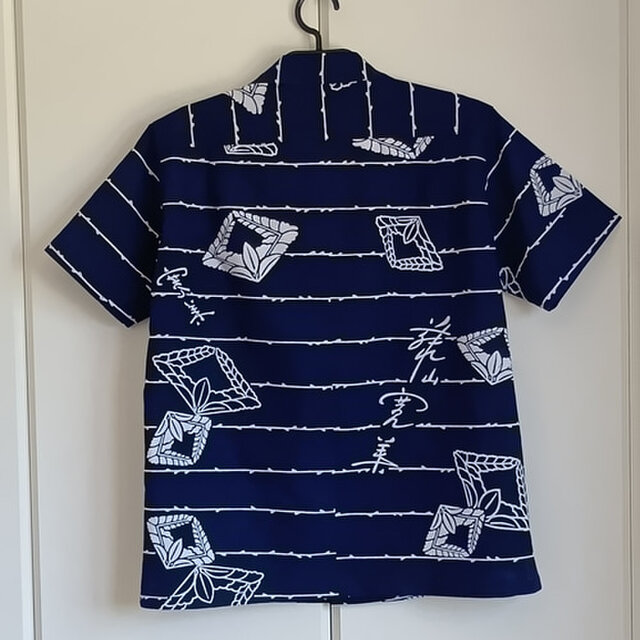 浴衣反物から アロハシャツ 藍に藤 メンズM | iichi 日々の暮らしを