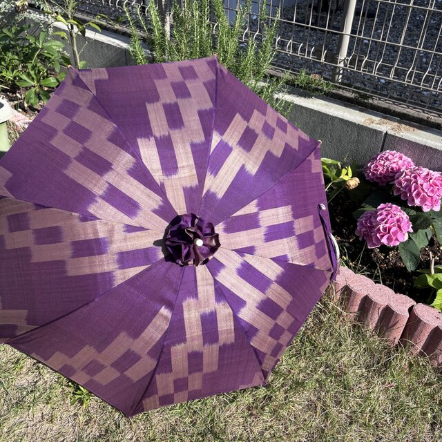 ハンドメイド　銘仙の着物から作った日傘　炎気 銘仙の着物から作った日傘 炎気 | iichi 日々の暮らしを心地よく