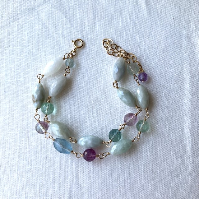 アクアマリンとフローライトのブレスレット