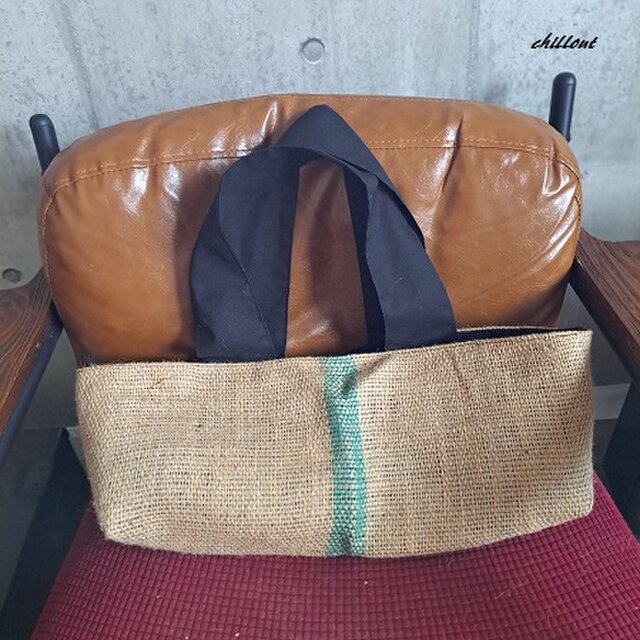 Coffee Hemp Bag：コーヒー麻袋バッグ：グリーンライン【0886】