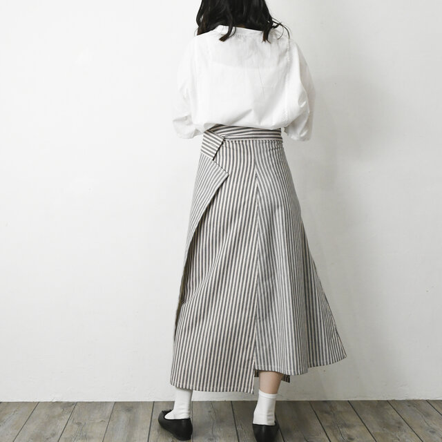完全一点物】ハイウエスト巻きスカート（ネイビーストライプ） | iichi