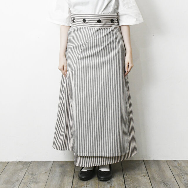 完全一点物】ハイウエスト巻きスカート（ネイビーストライプ） | iichi