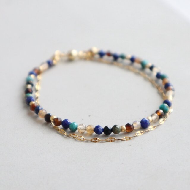 ＼カチッと簡単♪マグネットクラスプ／ 天然石2連ブレスレット＜ラピスラズリmix＞