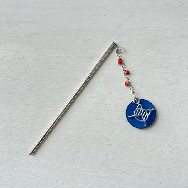 大人気！【便利アイテム】かんざし、根付け棒 天然石付！赤サンゴ