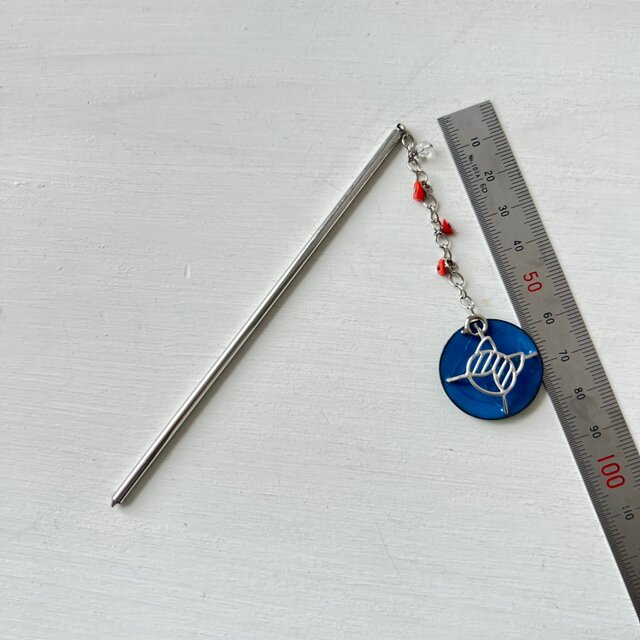 大人気！【便利アイテム】かんざし、根付け棒 天然石付！赤サンゴ