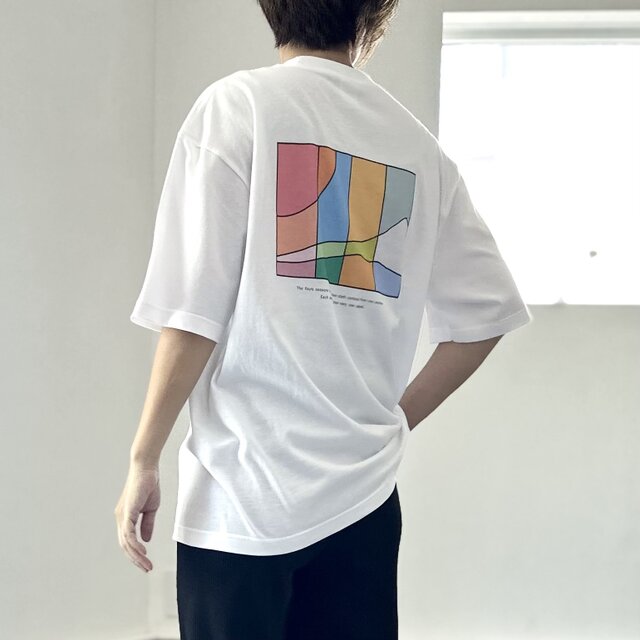 『2025新作』【ユニセックス】four seasonsバックプリント ビッグシルエットTシャツ 5色展開【ホワイト】