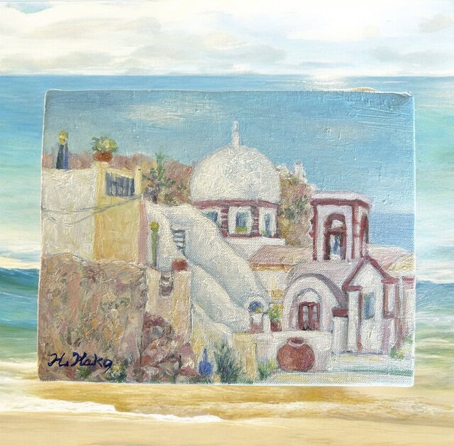 白い村を行く（油絵0号、ギリシャ、サントリーニ島、原画） | iichi