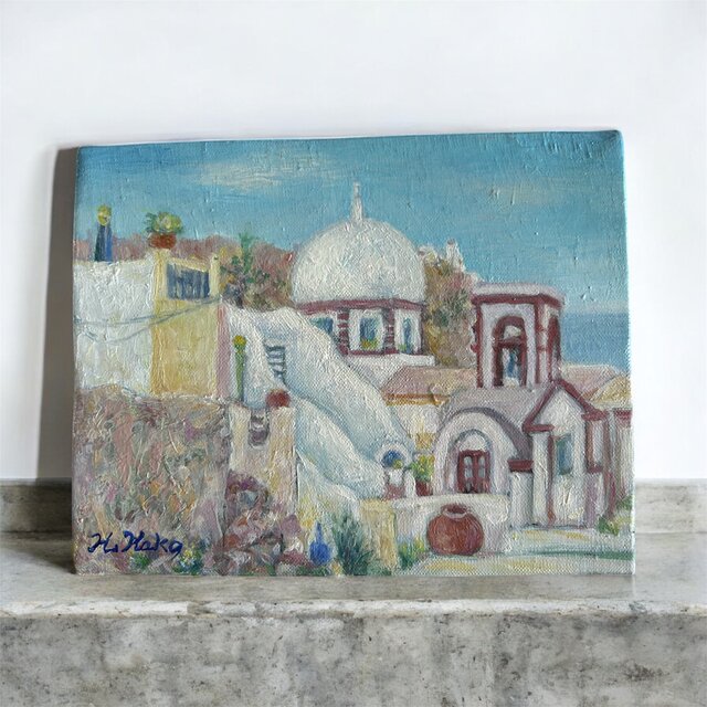 白い村を行く（油絵0号、ギリシャ、サントリーニ島、原画） | iichi