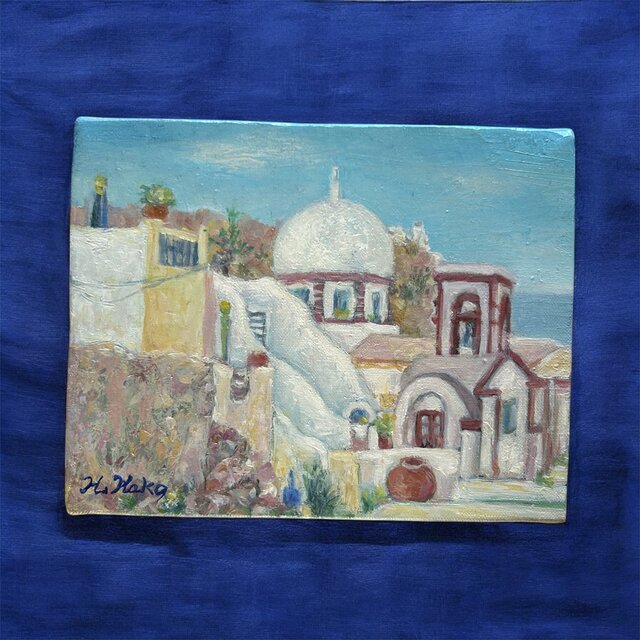 白い村を行く（油絵0号、ギリシャ、サントリーニ島、原画） | iichi