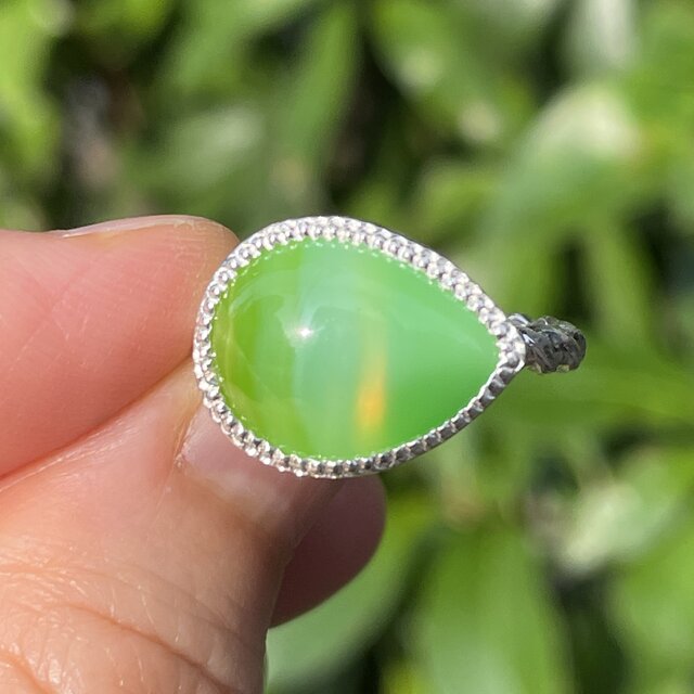 グリーン瑪瑙 はじける果実のしずく PSカボション シルバーSV925