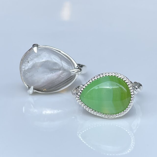 グリーン瑪瑙 はじける果実のしずく PSカボション シルバーSV925リング