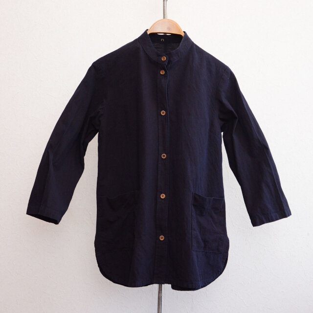 藍染木綿のバンドカラーシャツジャケット｜未使用デッドストック・ワンウォッシュ｜ジャパンヴィンテージ
