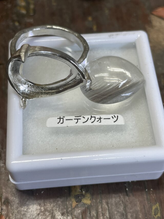 砂浜の ガーデンクォーツ ペアシェイプカボション シルバーSV925リング