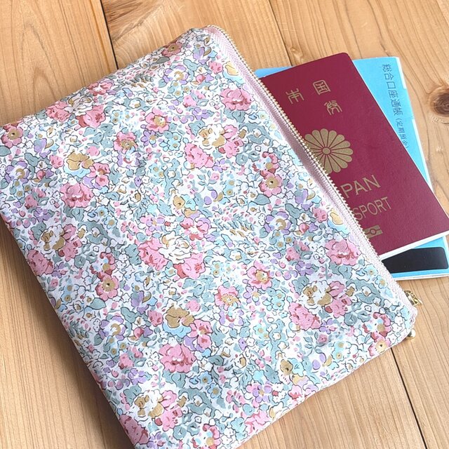 リバティ　20ｃｍファスナー　フラットポーチ　ポケット付　＜Claire Aude＞(クレア・オード)ピンク