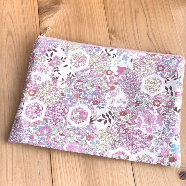 リバティ 20cmファスナー フラットポーチ ポケット付 ＜Patchwork