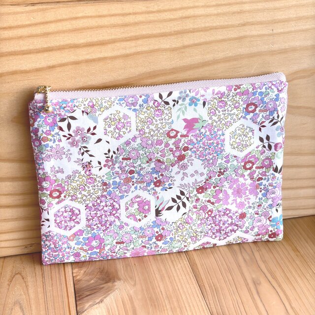 リバティ 20cmファスナー フラットポーチ ポケット付 ＜Patchwork