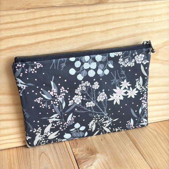 リバティ 20cmファスナー フラットポーチ ポケット付 ＜Dotty Mimos