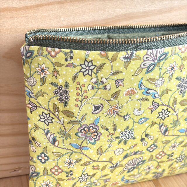 リバティ 20cmファスナー フラットポーチ ポケット付 ＜ミッドナイト