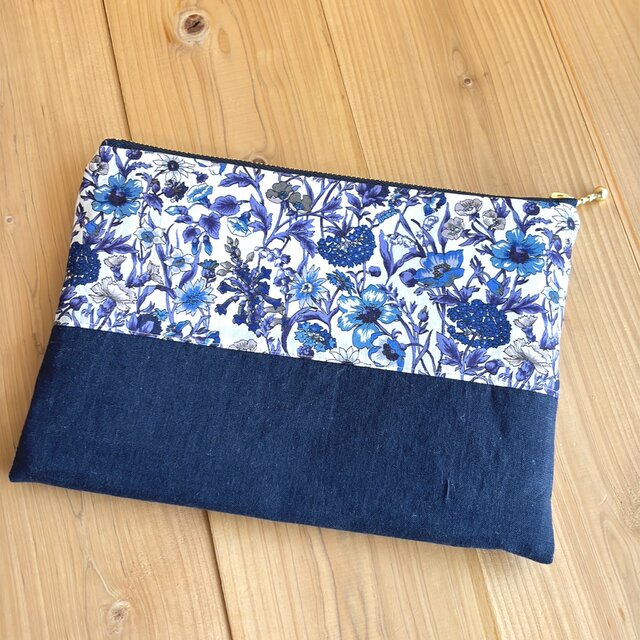 リバティ　20ｃｍファスナー　フラットポーチ　ポケット付　＜Rachel＞(レイチェル)