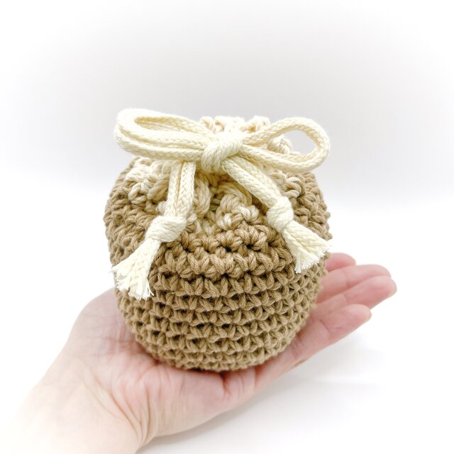 極太コットンの巾着袋/ベージュ