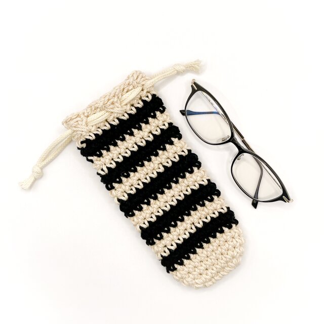 極太コットンメガネケース巾着/ブラック