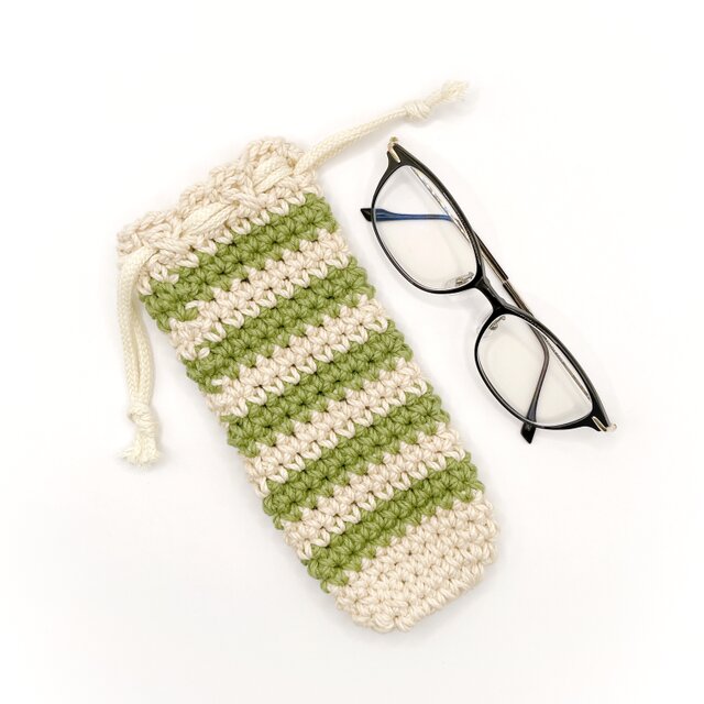 極太コットンメガネケース巾着/グリーン