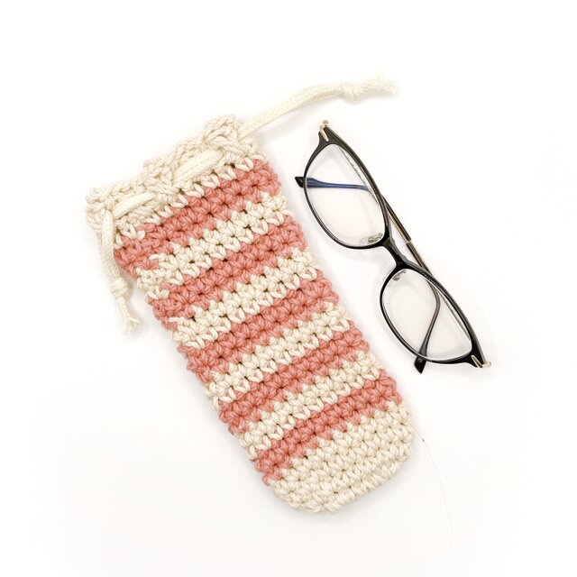 極太コットンメガネケース巾着/ピンク
