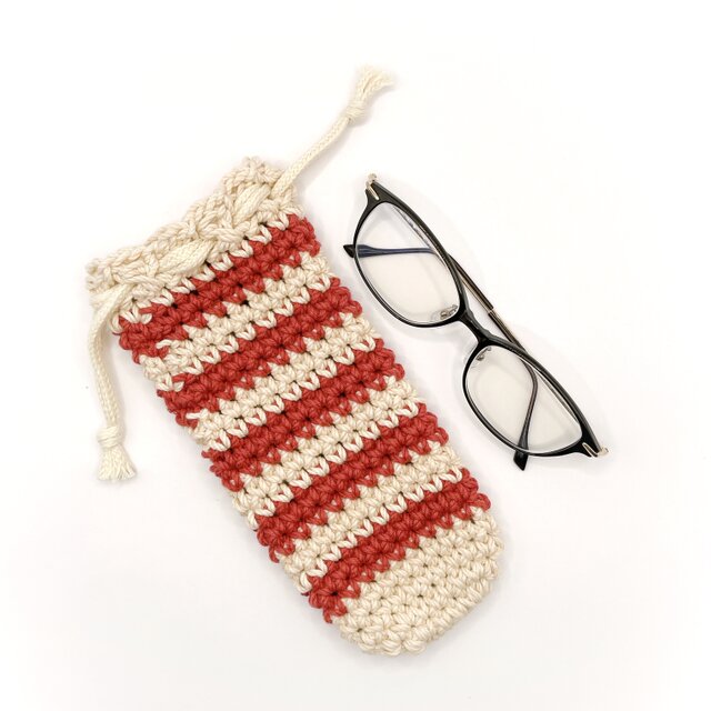 極太コットンメガネケース巾着/レッド