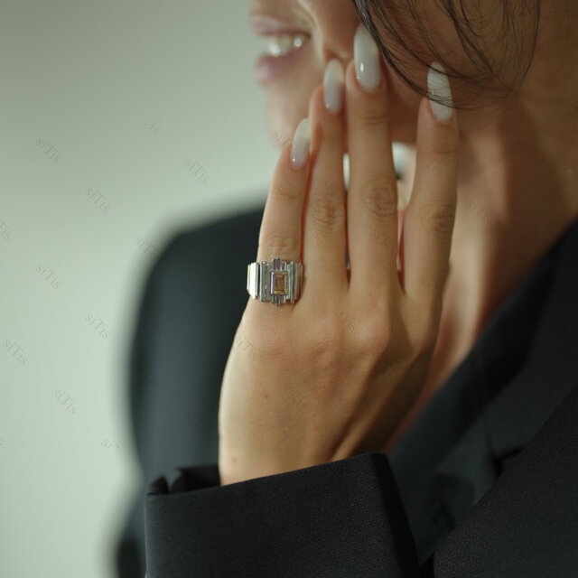 ハンドメイドのシルバーリング  Skalisto Wide シトリン