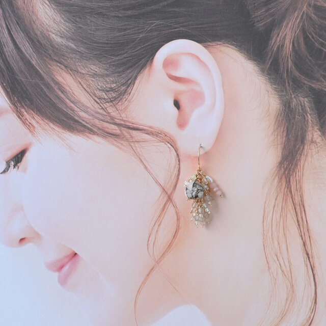 ☆SALE】コッパーピンクオパールの房ピアス・ハーキマーダイヤ付き