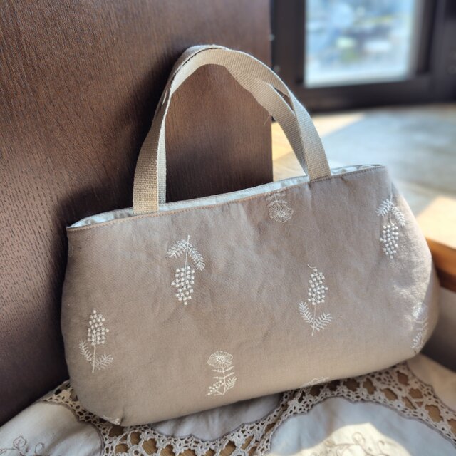 刺繍生地*トートバッグ*グレージュ