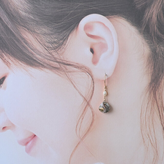 ☆SALE】コッパーピンクオパールのピアス・イヤリング変更可・14kgf